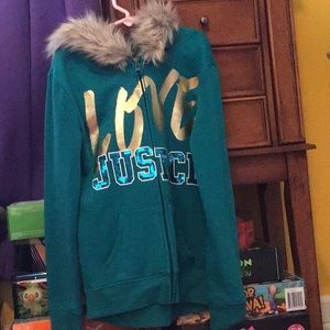 Teal Zip Up Hoodie w/ Fluffy Hood